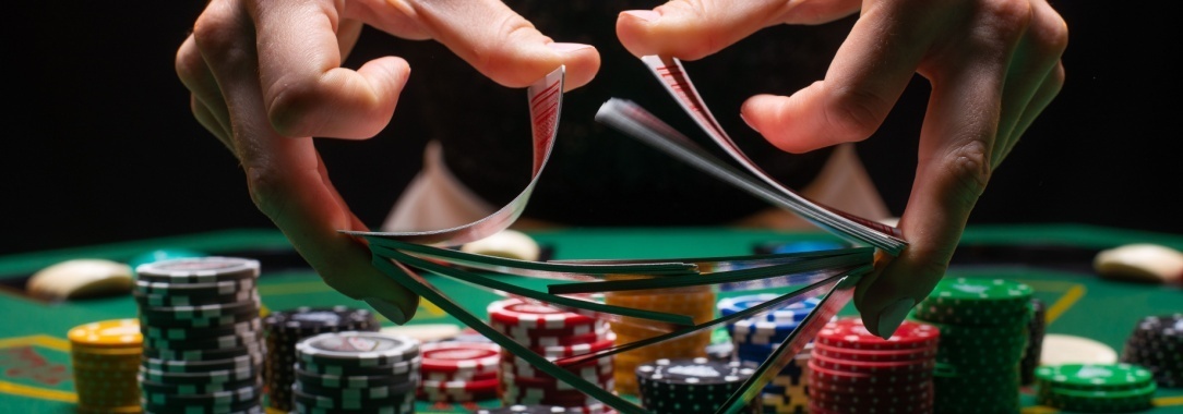 casino croupier shuffling cards  