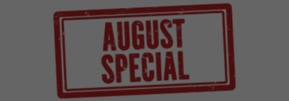 An image of a red ink stamp reading ‘August Special’ isolated on white