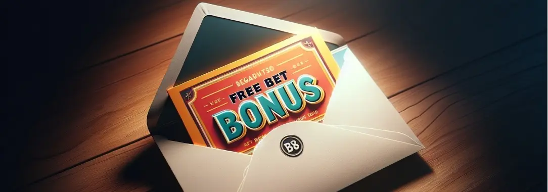 An AI-generated image of an open envelope with a free bet bonus coupon sticking out of the top