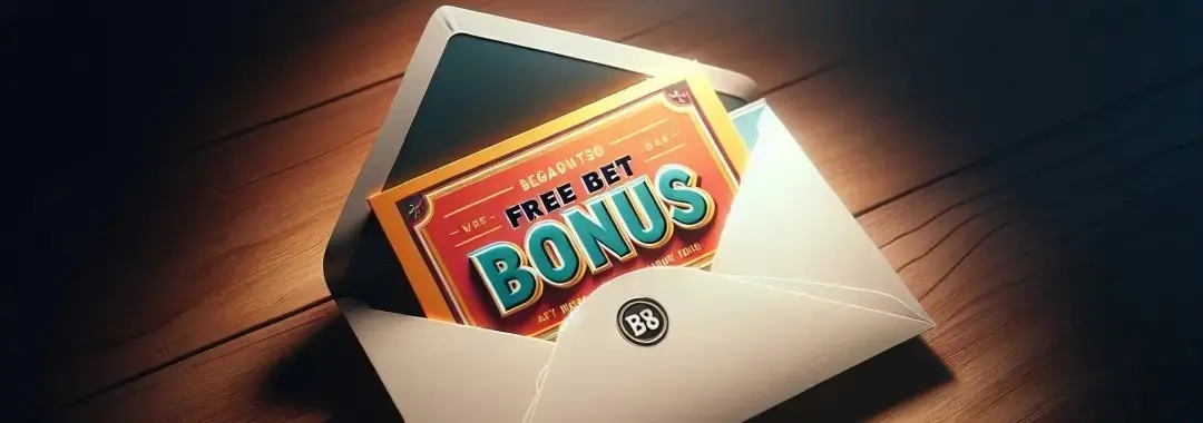An AI-generated image of an open envelope with a free bet bonus coupon sticking out of the top