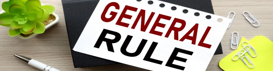 An image of a wooden desk with pen, succulent, black notebook, 'GENERAL RULE' note in red/black, yellow paper with clips.