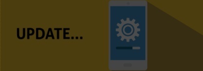 An illustration of a white mobile phone with a blue update screen on a yellow background