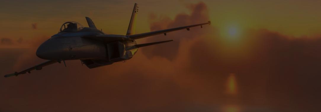 photograph of a military aircraft backed by the setting sun 