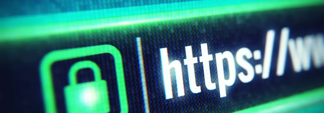 A close-up image of a browser in dark mode showing padlock of an SSL secured site