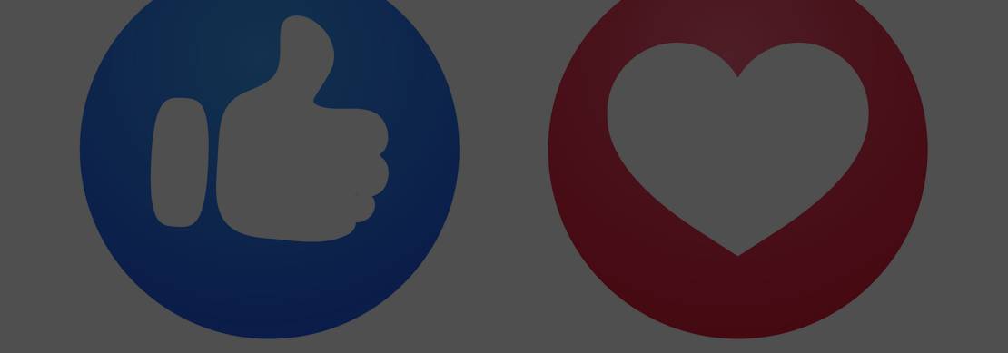 An illustration of a white thumbs-up and heart emoji icon, on a round blue and red background, respectively, isolated on white