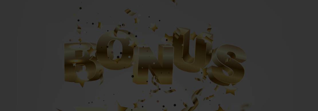 An illustration of an opened textured gift box with gold ribbons, confetti and the word ‘Bonus’ above it on a light background