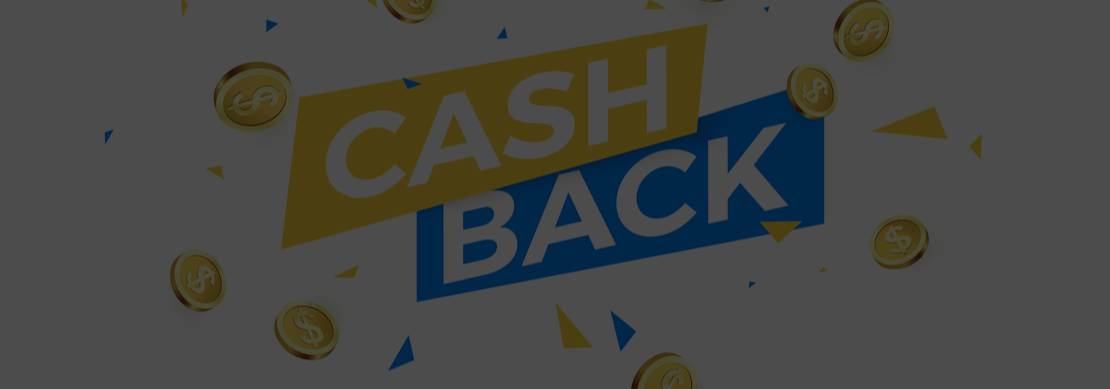 the words Cash Back in yellow and blue with coins flying around