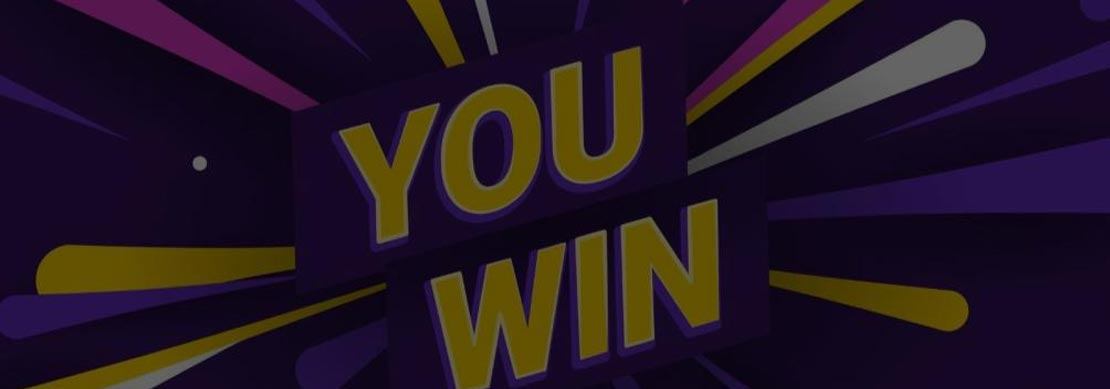 An illustration with the words ‘YOU WIN’ in yellow capital letters against a purple background with multi-coloured fireworks