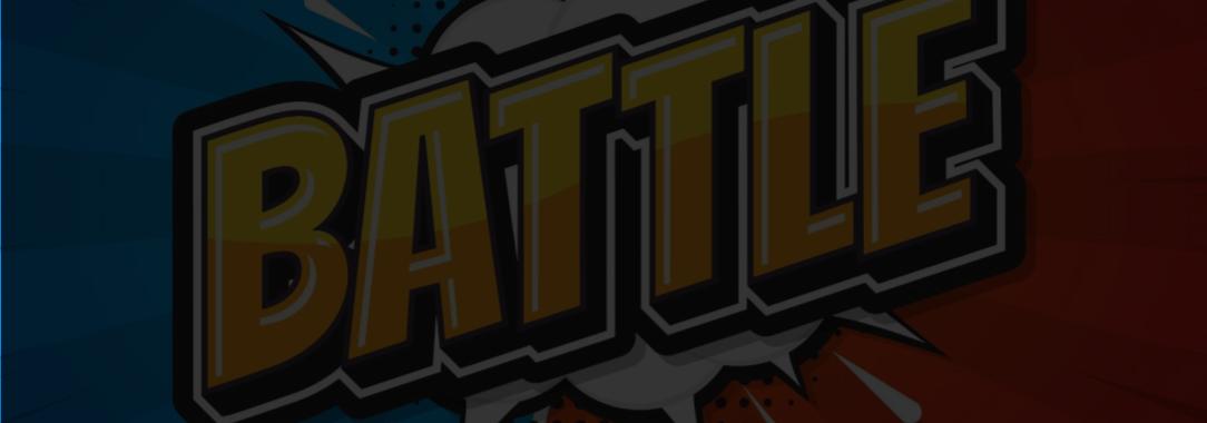 A vector image of a blue and red poster with the word ‘Battle’ in a white speech bubble