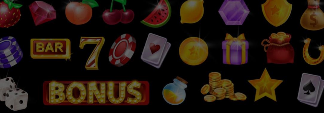 An illustration of classic online slots icons isolated on a black background